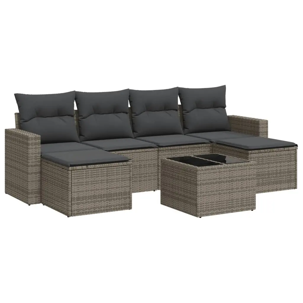 Garden Sofa Set 7 Piece Outdoor Furniture Grey Modular Rattan Patio Sectional