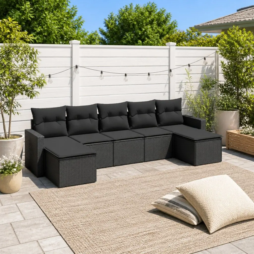 7 Piece Garden Sofa Set with Cushions Black Outdoor Furniture Patio Lounge