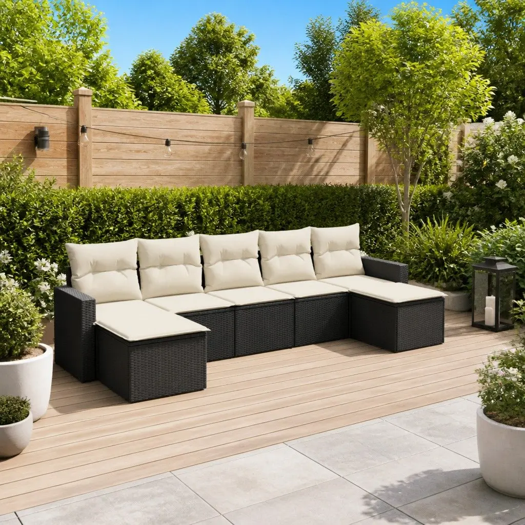 Garden Sofa Set 7 Piece Outdoor Furniture Patio Seating with Cushions Black