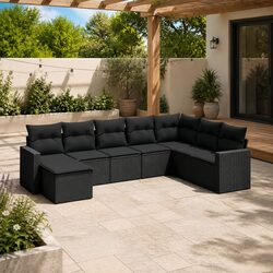 Stylish Modular 8 Piece Black Sofa Set for Outdoor Spaces