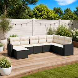 Friendly 8 Piece Black Garden Sofa Set with Cushions for You