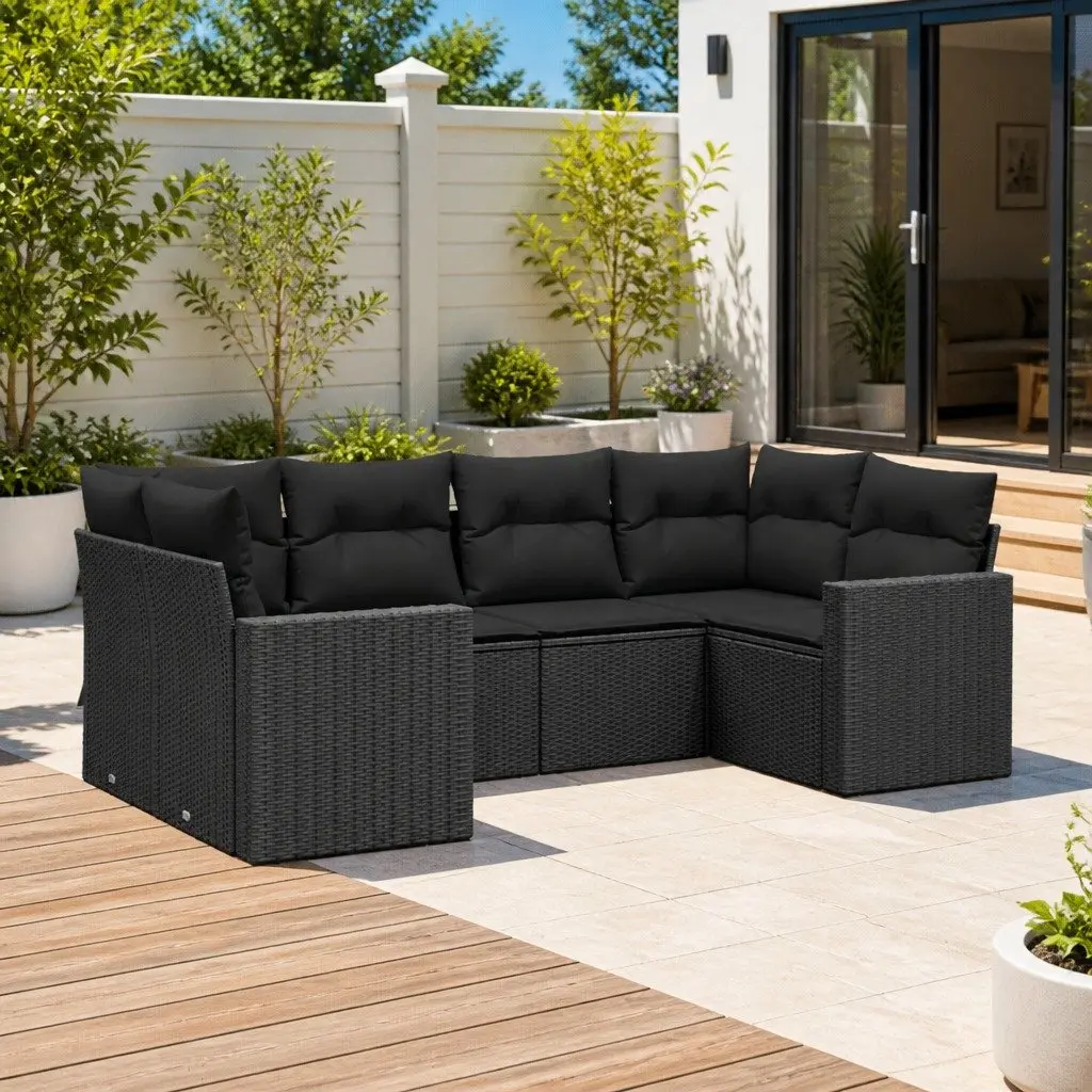 6 Piece Garden Sofa Set Outdoor Furniture Patio Conversation Black Poly Rattan