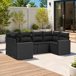 6 Piece Garden Sofa Set Outdoor Furniture Patio Conversation Black Poly Rattan