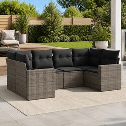Garden Sofa Set 6 Piece Grey Poly Rattan Outdoor Furniture Patio Cushions