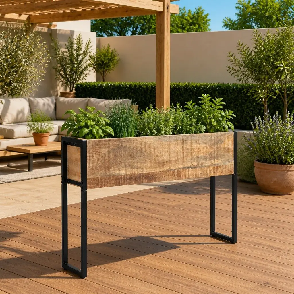 Wooden Planter 90x20x68 cm Raised Garden Bed Mango Wood Brown Decorative