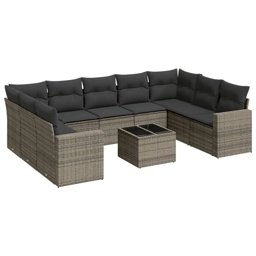 Garden Sofa Set 10 Piece Outdoor Furniture Patio Grey Poly Rattan with Cushions