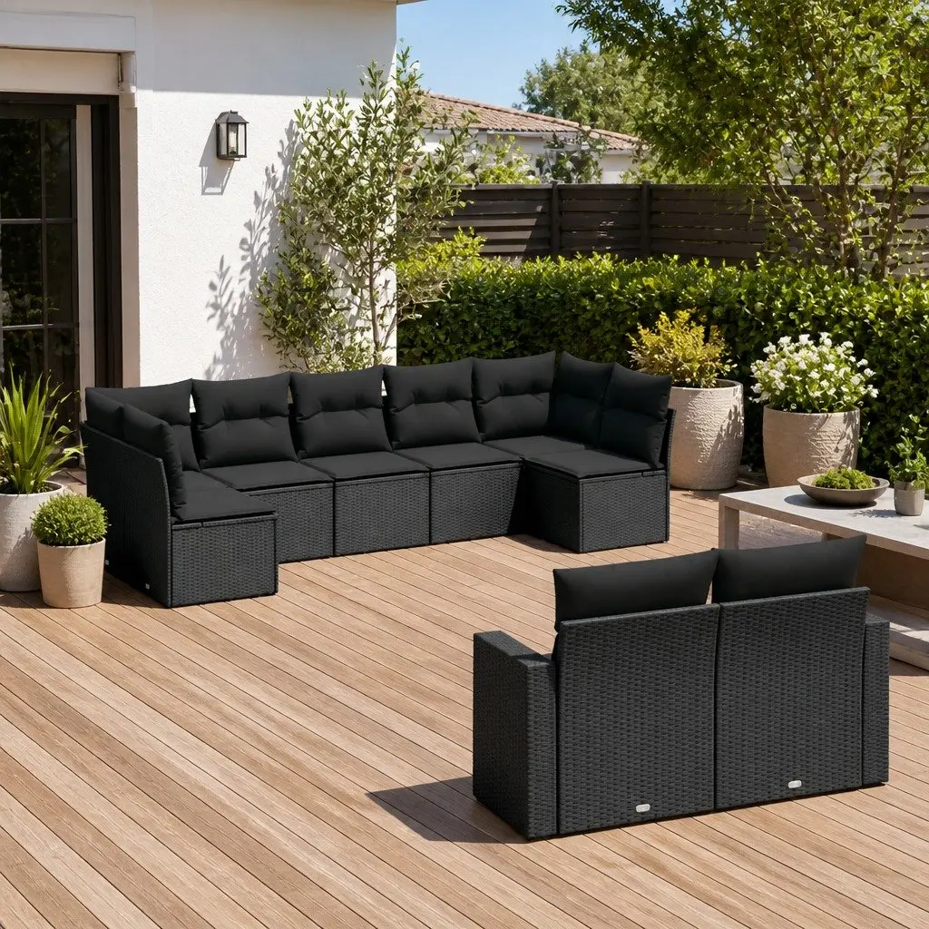 9 Piece Modular Outdoor Garden Sofa Set with Cushions Black