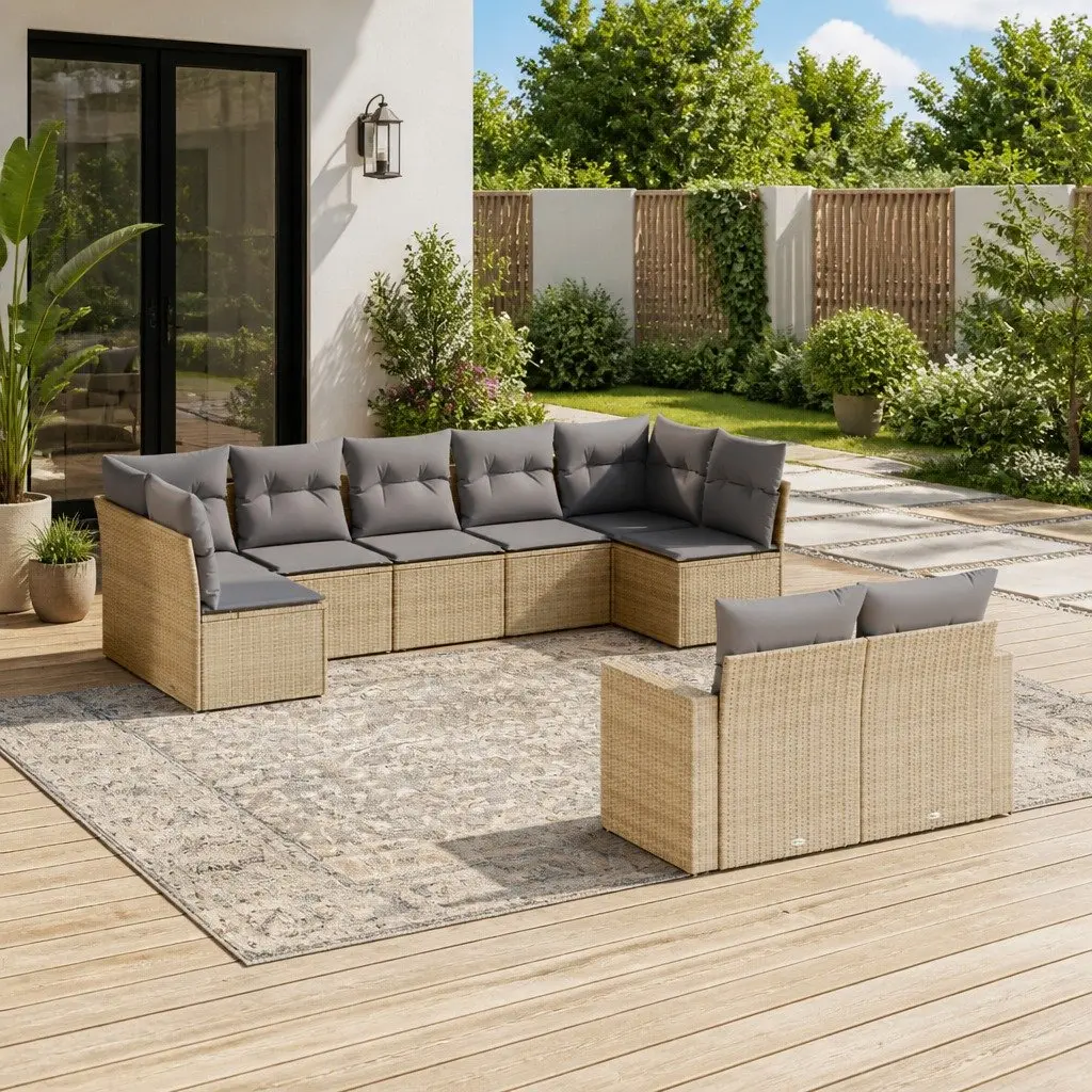 Garden Sofa Set Modular 9 Piece Outdoor Furniture Beige Cushioned