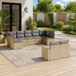 Garden Sofa Set 9 Piece Outdoor Furniture Patio Seating Beige Cushioned Modular