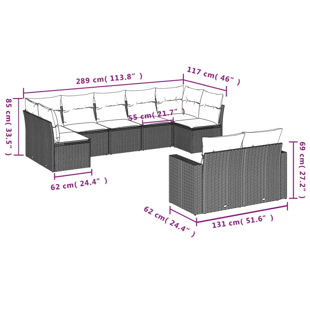 Garden Sofa Set Modular 9 Piece Outdoor Furniture Beige Cushioned