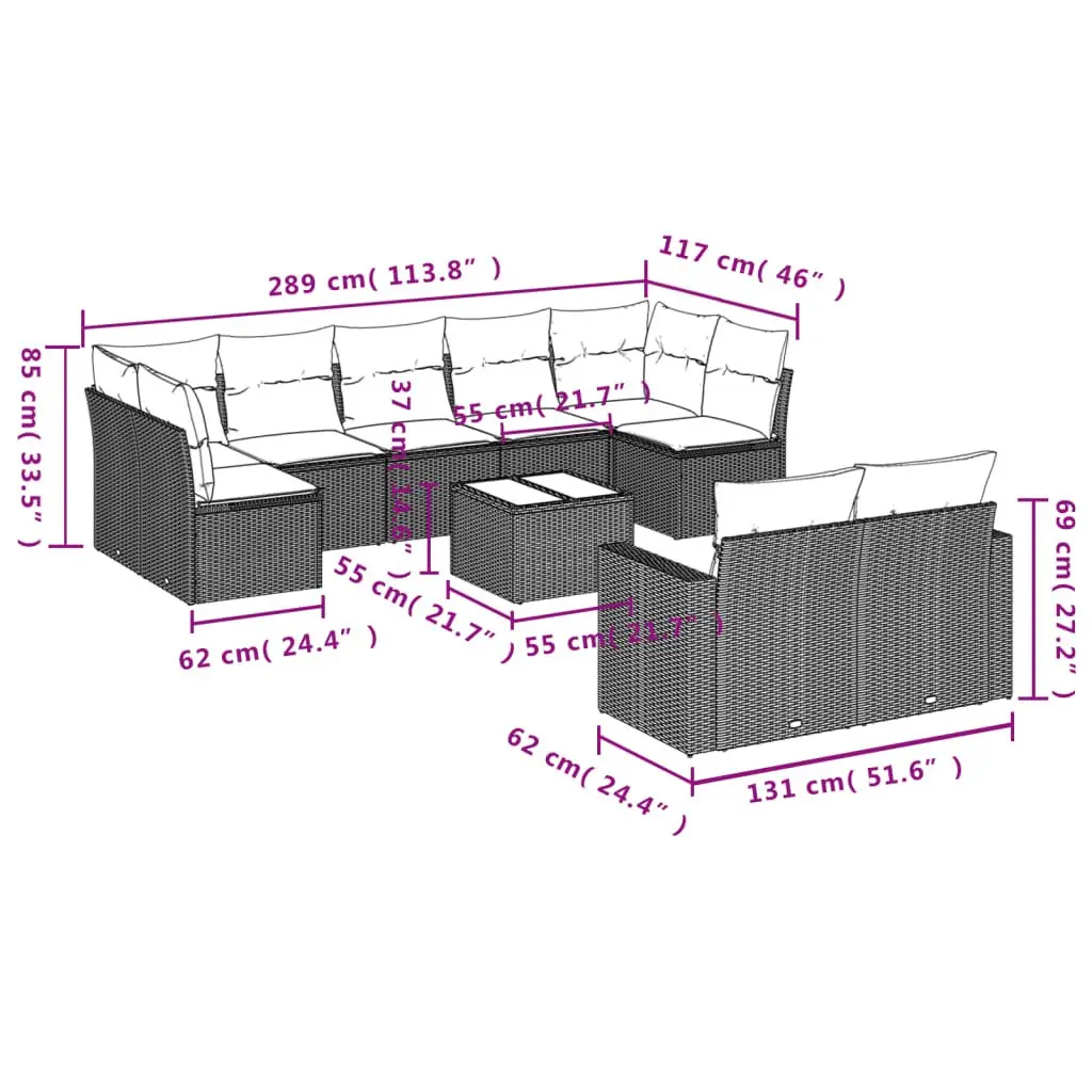 10-Piece Black Garden Sofa Set