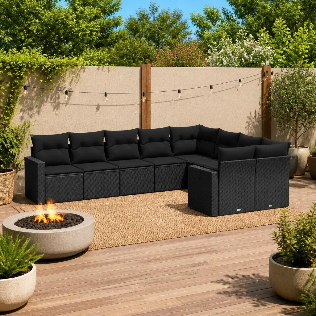 Outdoor Garden Sofa Set Modular Black Rattan 9 Piece