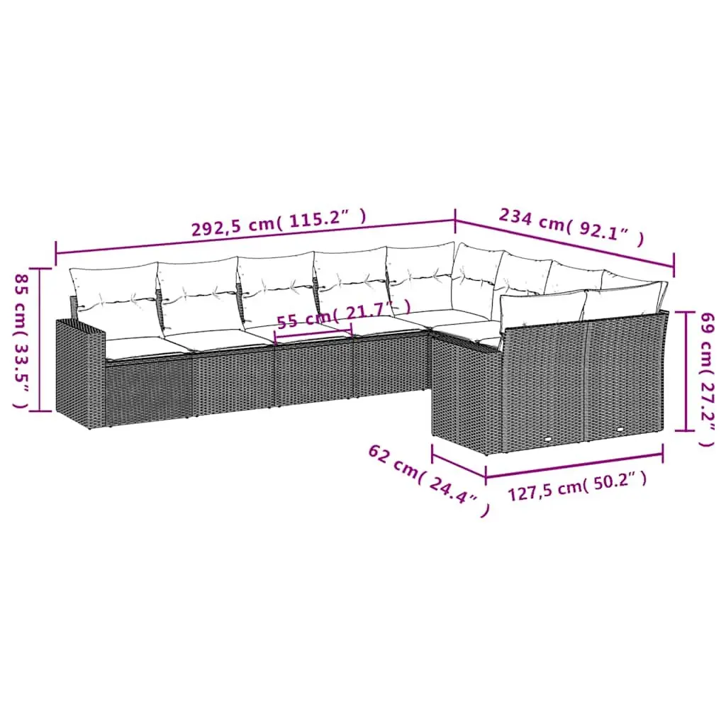 Outdoor Garden Sofa Set Modular Black Rattan 9 Piece