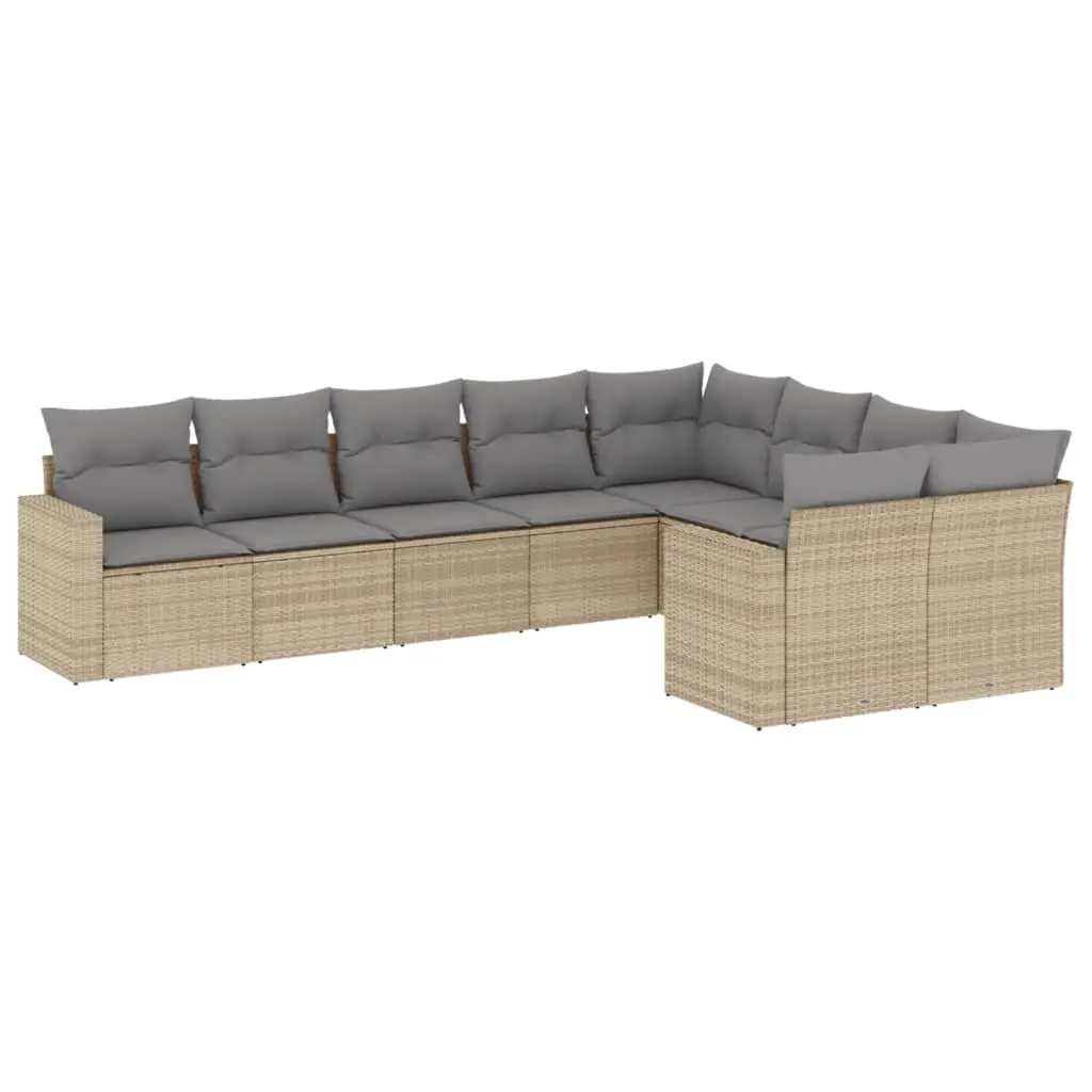 Garden Sofa Set 9 Piece Outdoor Furniture Beige Poly Rattan Modular Patio Lounge