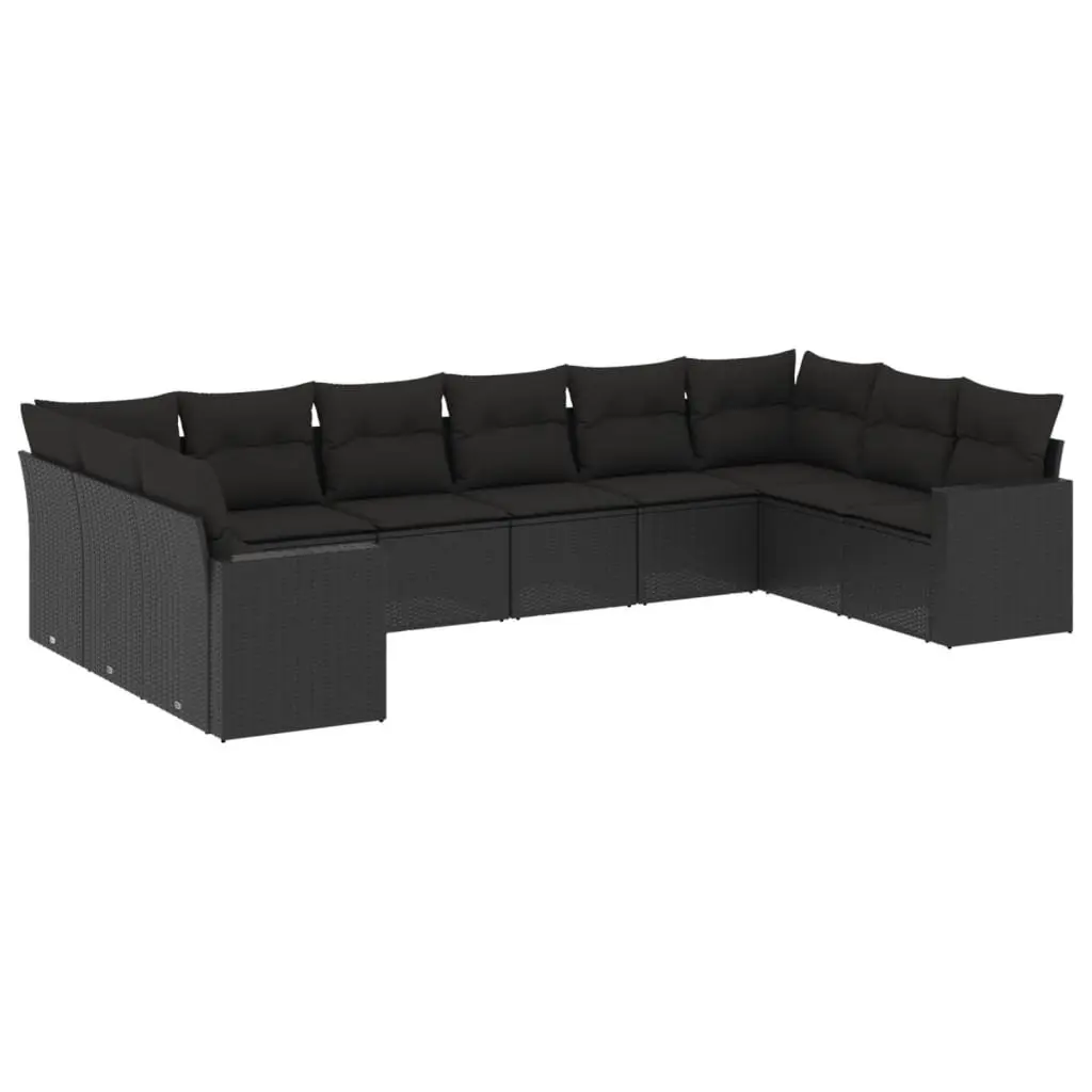 Garden Sofa Set 10 Piece Outdoor Furniture Patio Lounge Black with Cushions
