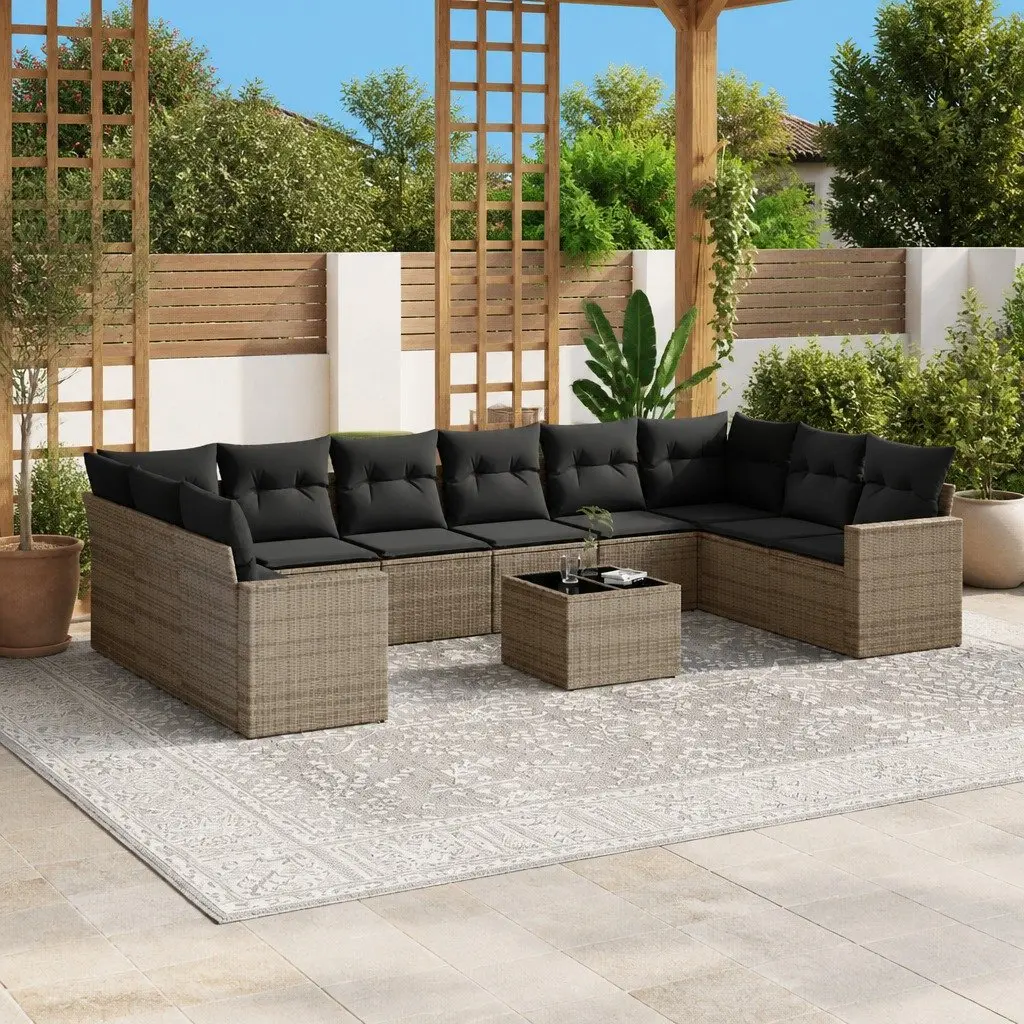 Outdoor Furniture Set Modular 11 Piece Garden Sofa Patio Seating Grey Poly Rattan