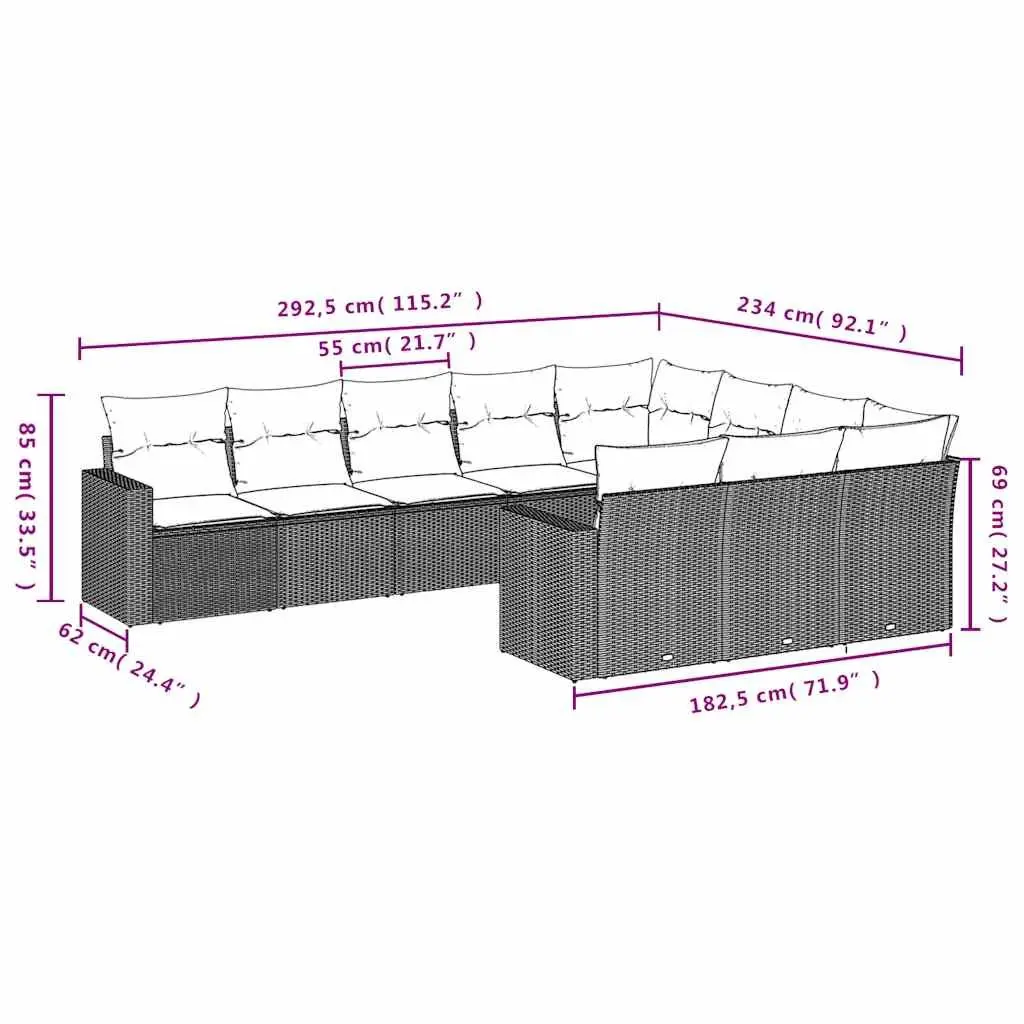 Garden Sofa Set 10 Piece Outdoor Furniture Patio Sectional Black Cushions