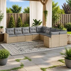 10 Piece Outdoor Garden Sofa Set Beige Cushions Patio Lounge Furniture Sectional