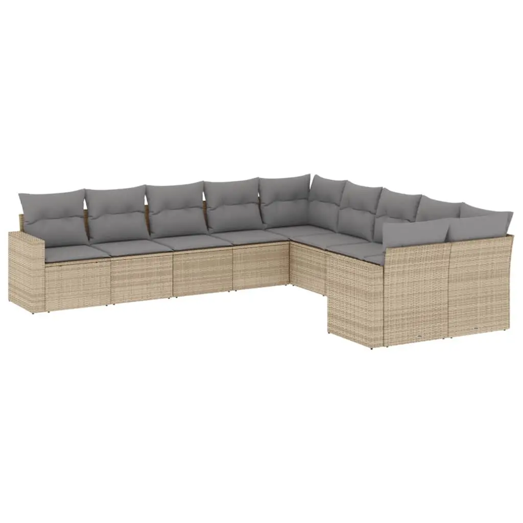 10 Piece Modular Outdoor Garden Sofa Set Beige Cushions Patio Lounge Furniture