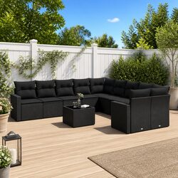 Friendly 11 Piece Garden Sofa Set with Cushions in Black