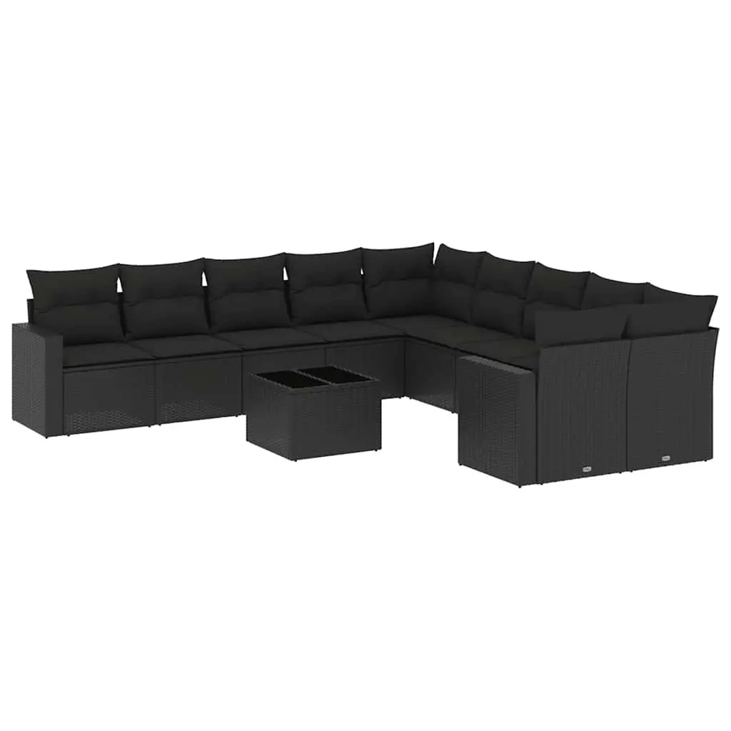 Outdoor Furniture Modular Sofa Set 11 Piece with Cushions Black