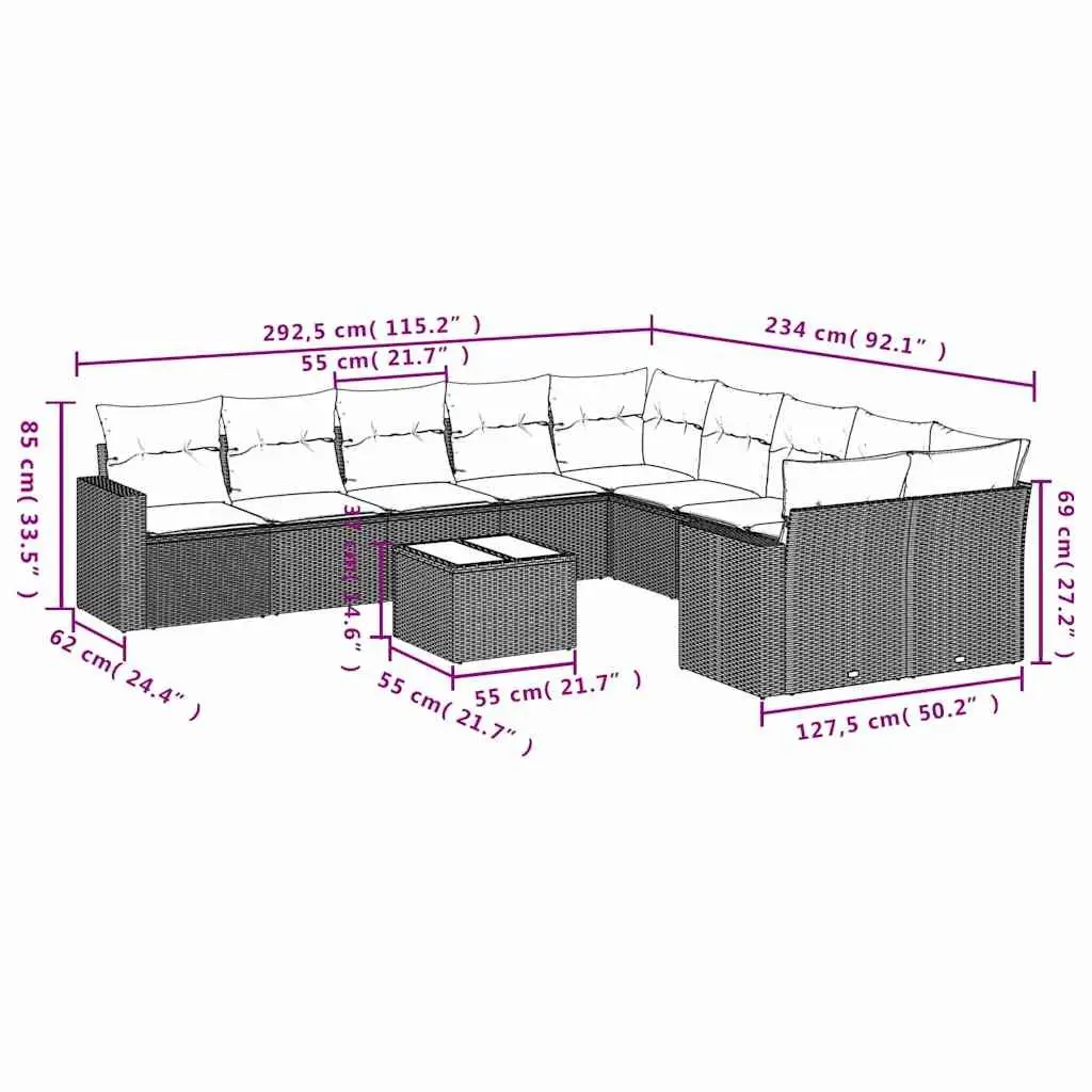 Outdoor Furniture Modular Sofa Set 11 Piece with Cushions Black