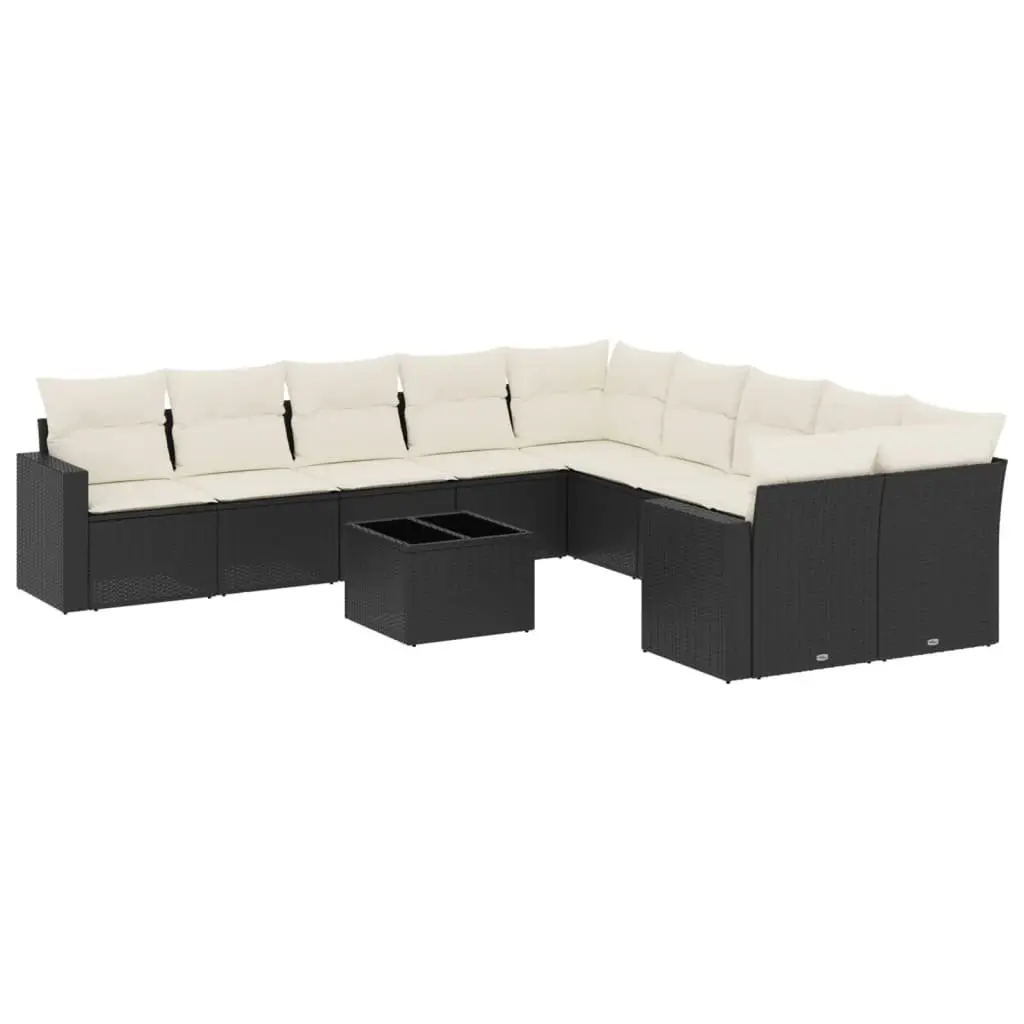 Outdoor Garden Sofa Set 11 Piece Black Poly Rattan Furniture Patio with Cushions
