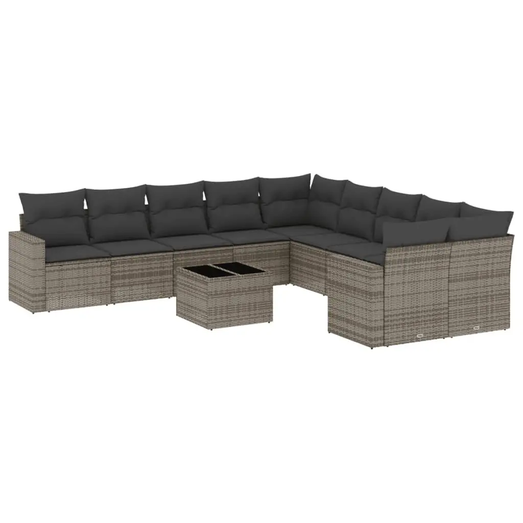 Garden Sofa Set 11 Piece Outdoor Furniture Grey Poly Rattan Modular Patio