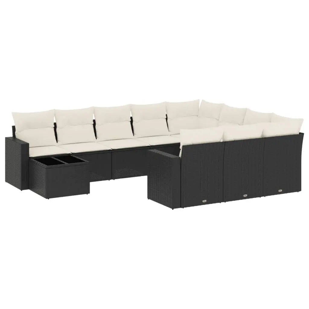 Garden Sofa Set 11 Piece Black Poly Rattan Outdoor Furniture Patio Lounge with