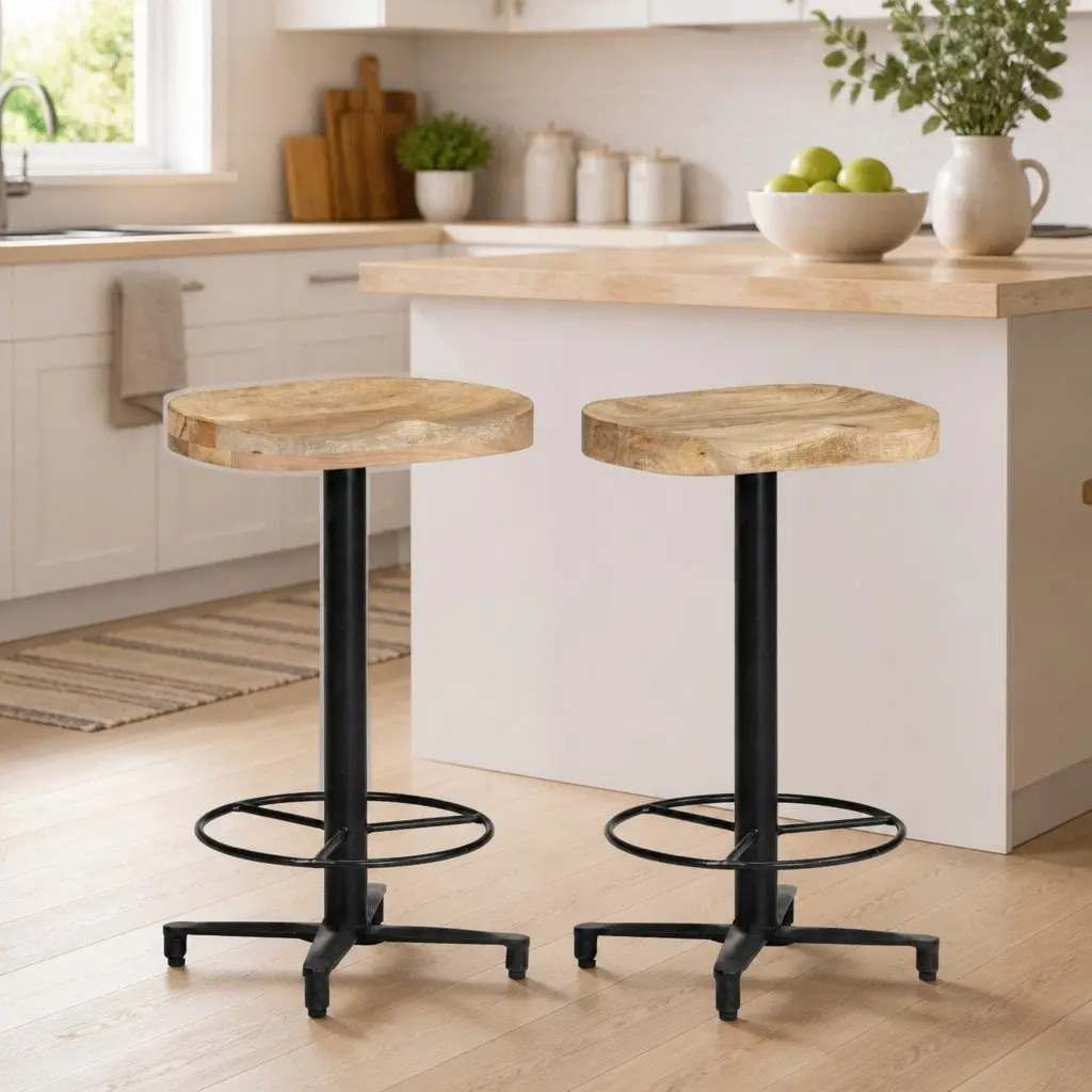 Bar Stools Solid Mango Wood Brown 66 cm Counter Height Seating 2 Piece