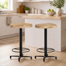 Friendly Bar Stools Set: 66 cm Height in Brown Wood