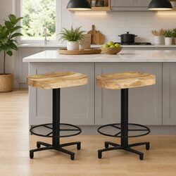 Get Cozy with 2 Pcs of Solid Mango Wood Bar Stools