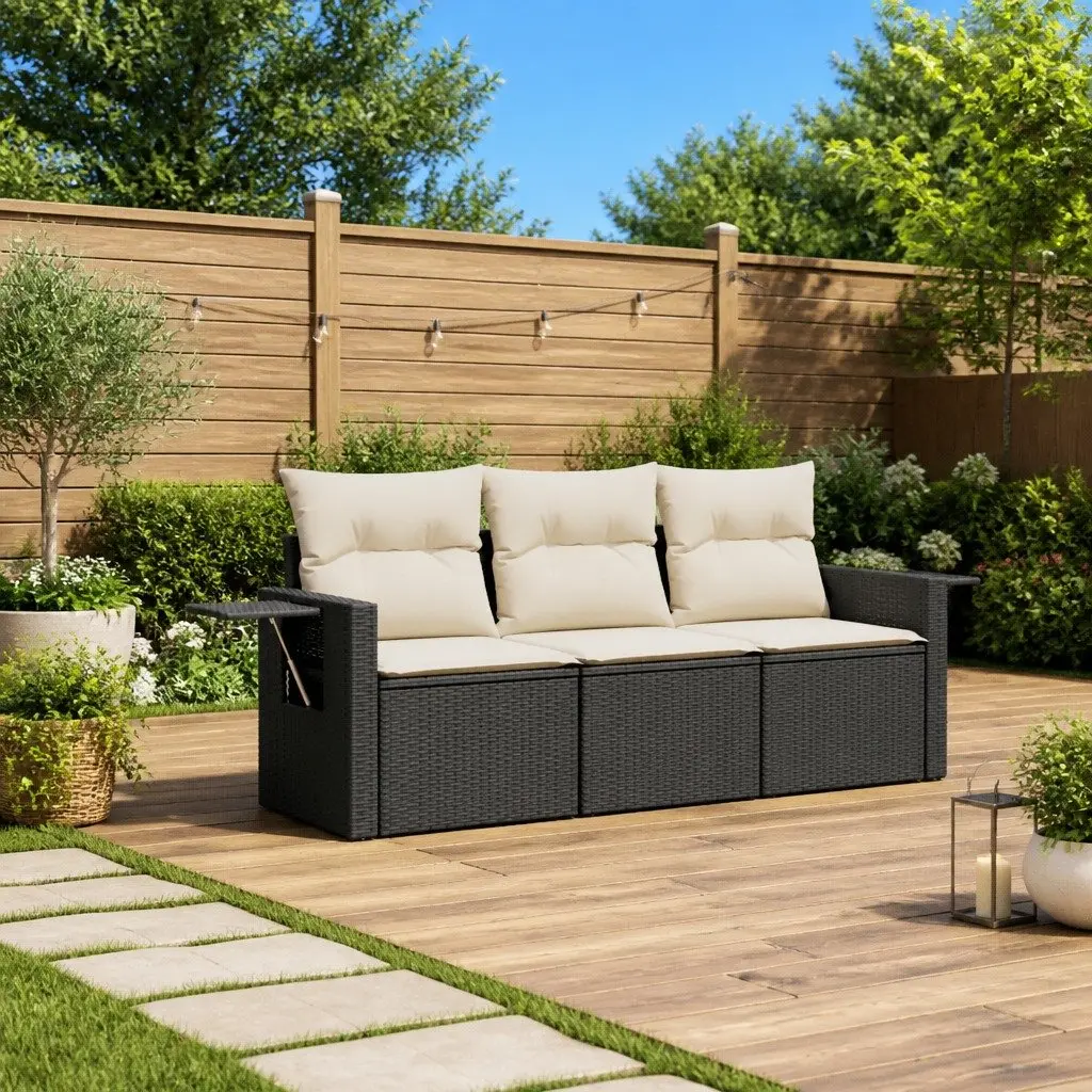 Garden Sofa Set 3 Piece Outdoor Furniture Patio Lounge Black Poly Rattan Modular