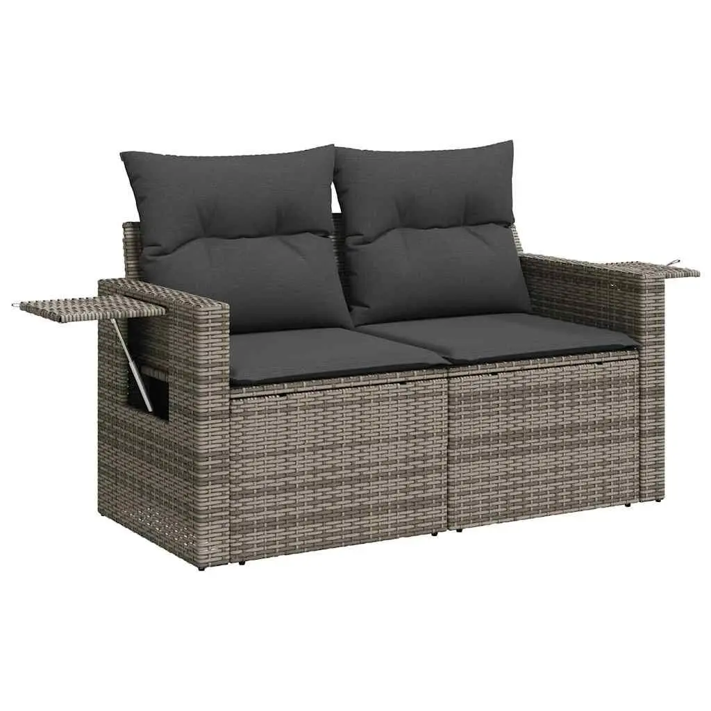 3 Piece Garden Sofa Set Grey Poly Rattan Outdoor Furniture Patio Lounge Cushions