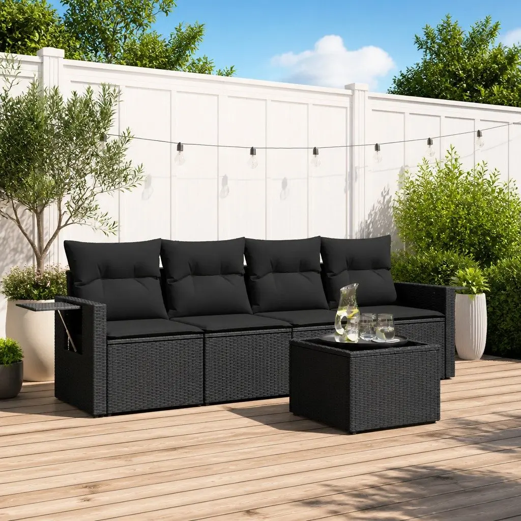 Garden Sofa Set 5 Piece Outdoor Patio Furniture Black Poly Rattan with Cushions