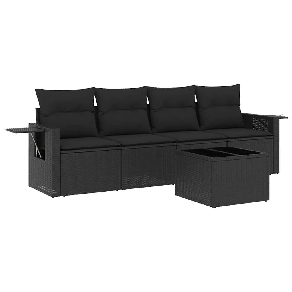 Garden Sofa Set 5 Piece Outdoor Patio Furniture Black Poly Rattan with Cushions