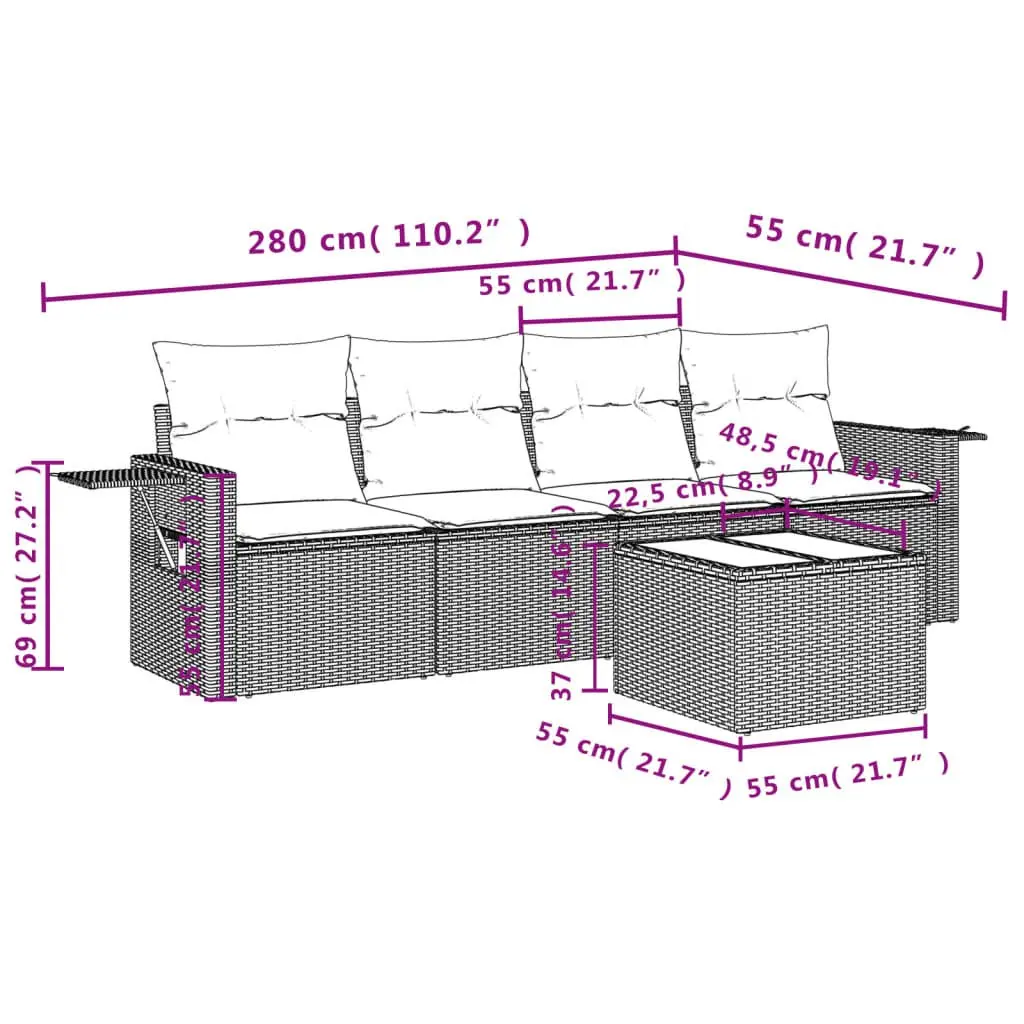 5 Piece Garden Sofa Set with Cushions Black Outdoor Furniture Patio Seating