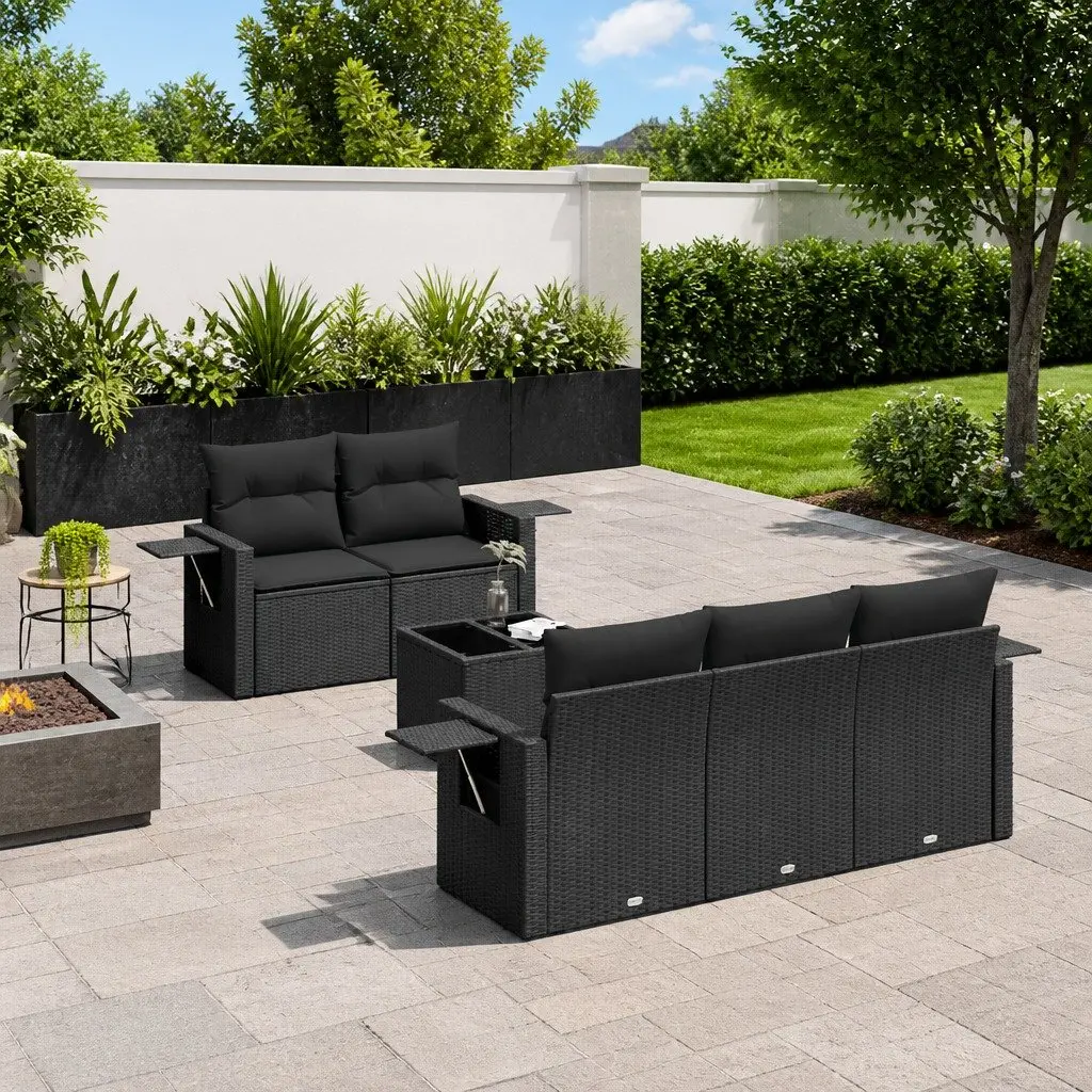 Outdoor Furniture Modular Garden Sofa Set 6 Piece Black with Thick Cushions