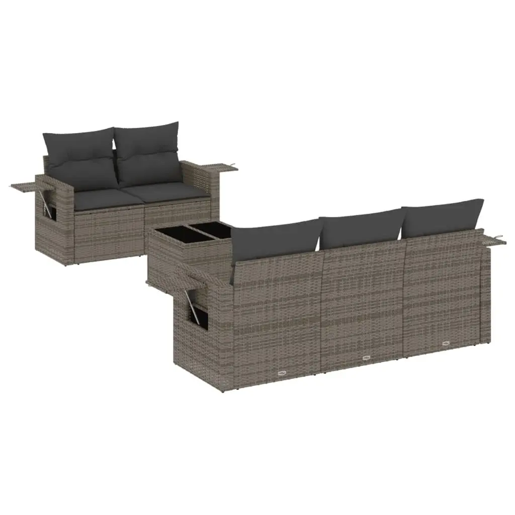 Garden Sofa Set 6 Piece Outdoor Furniture Grey Poly Rattan with Cushions Patio