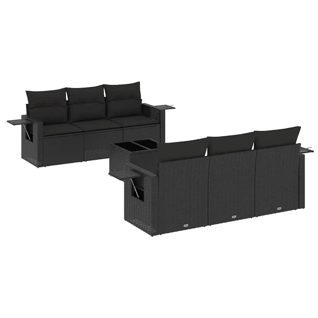 Garden Sofa Set 7 Piece Outdoor Furniture Patio Black Poly Rattan with Cushions