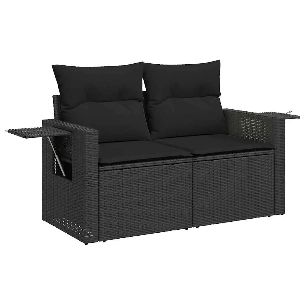 Garden Sofa Set 7 Piece Outdoor Furniture Patio Black Poly Rattan with Cushions