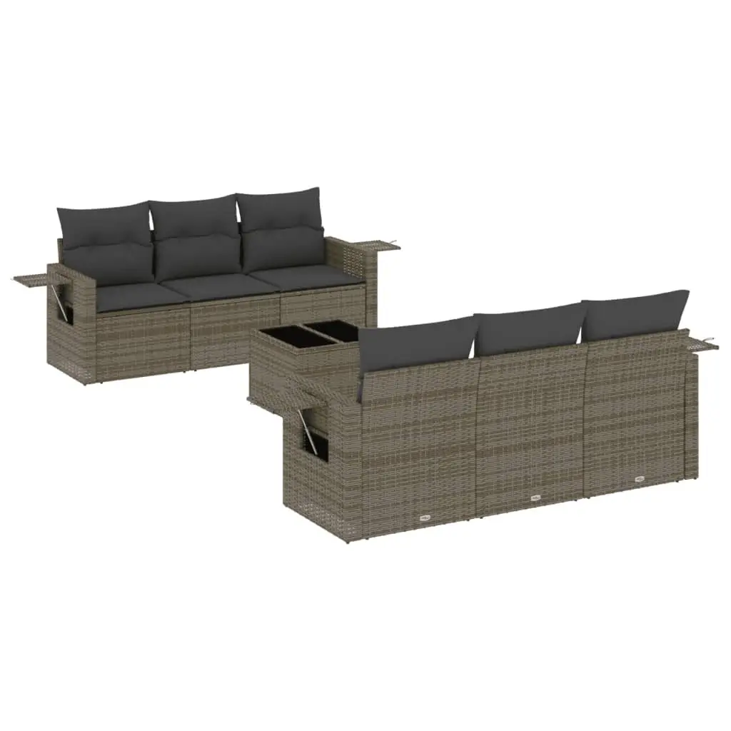 7 Piece Garden Sofa Set Outdoor Furniture Patio Lounge Grey Rattan Cushions