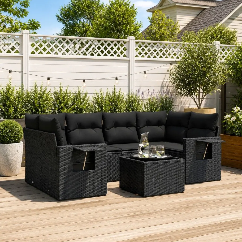 7-Piece Black Garden Sofa Set
