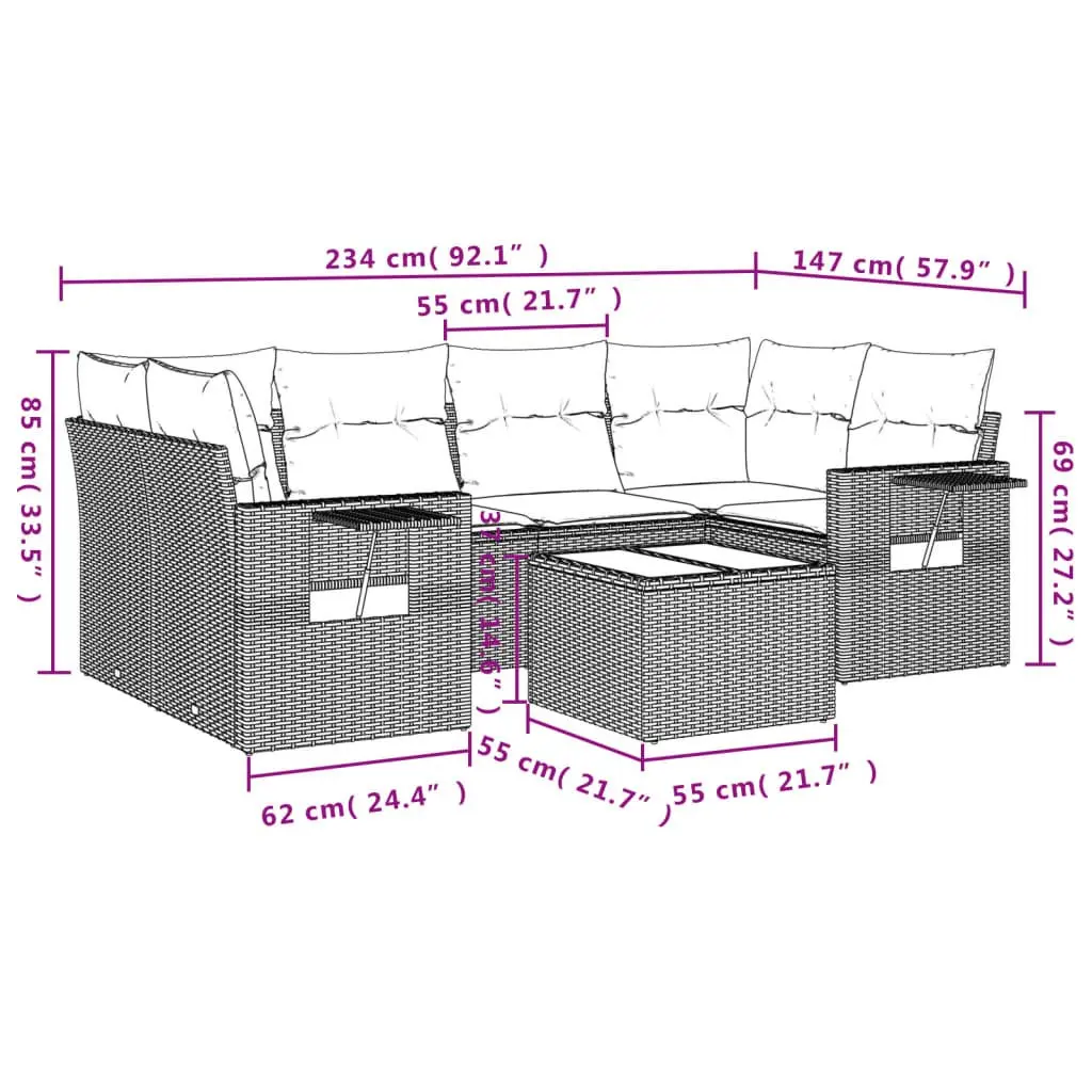 Garden Sofa Set 7 Piece Grey Poly Rattan Outdoor Furniture Patio Lounge with