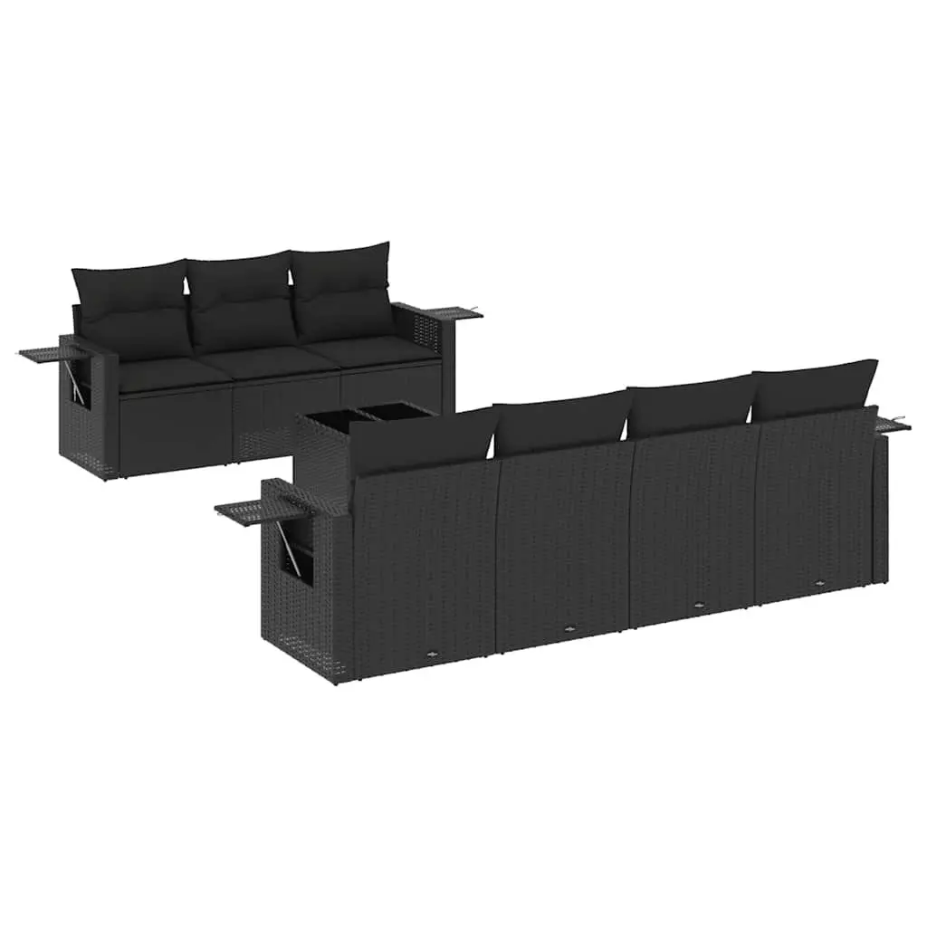 Garden Sofa Set 8 Piece Outdoor Furniture Black Poly Rattan with Cushions Patio