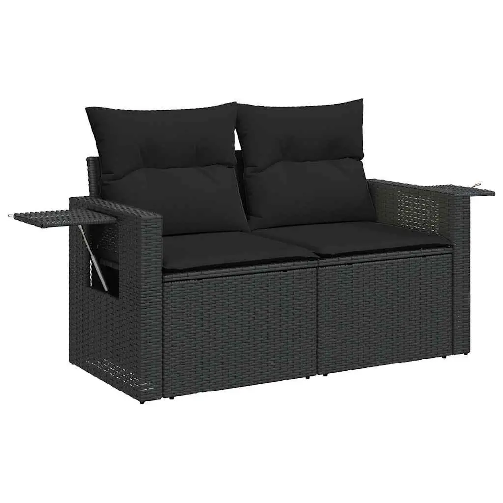 Garden Sofa Set 8 Piece Outdoor Furniture Black Poly Rattan with Cushions Patio