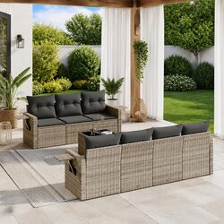 Garden Sofa Set 8 Piece Outdoor Furniture Grey Poly Rattan Modular Patio Seating