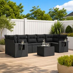 Garden Sofa Set 8 Piece Outdoor Furniture Black Rattan Modular Patio Lounge