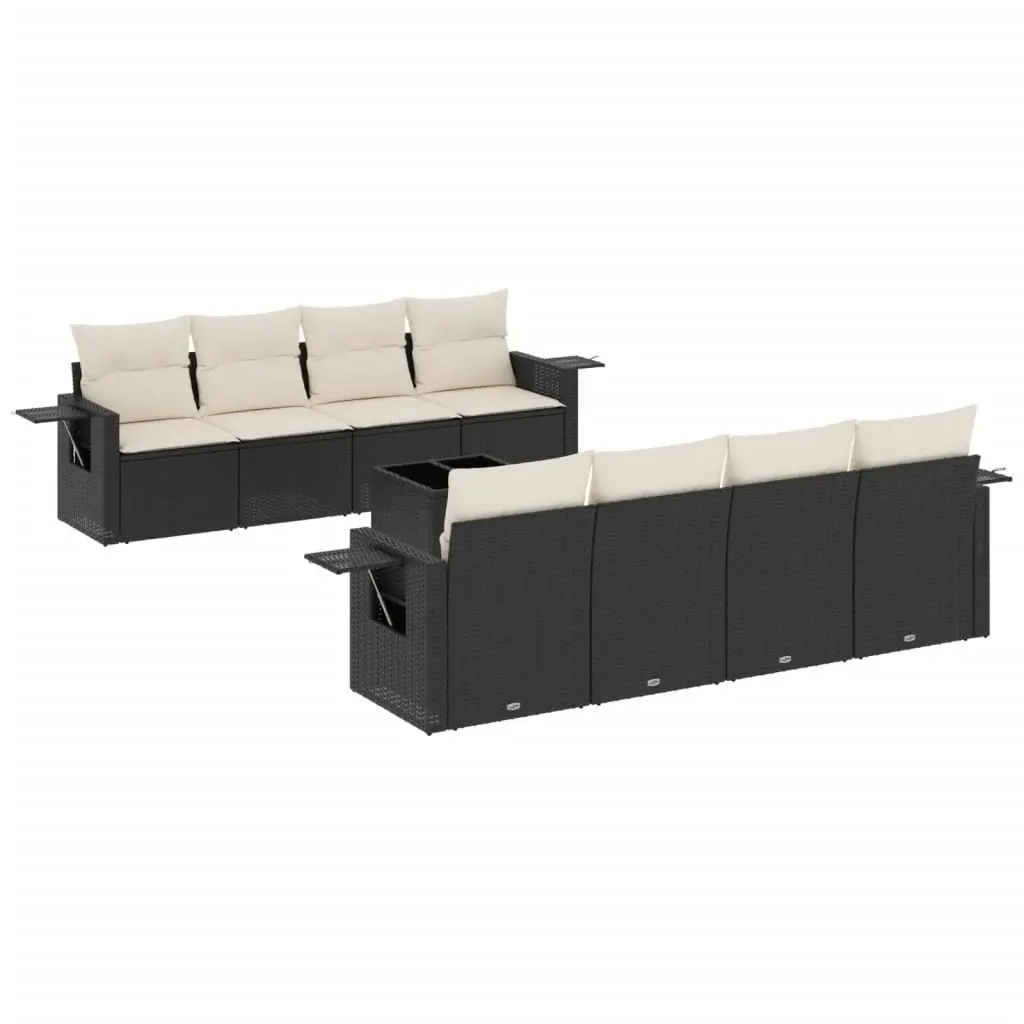 Outdoor Furniture Set 9 Piece Modular Garden Sofa Black Rattan with Cushions