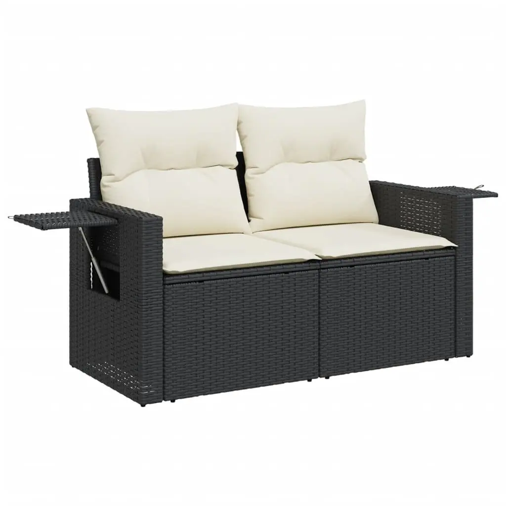 Outdoor Furniture Set 9 Piece Modular Garden Sofa Black Rattan with Cushions